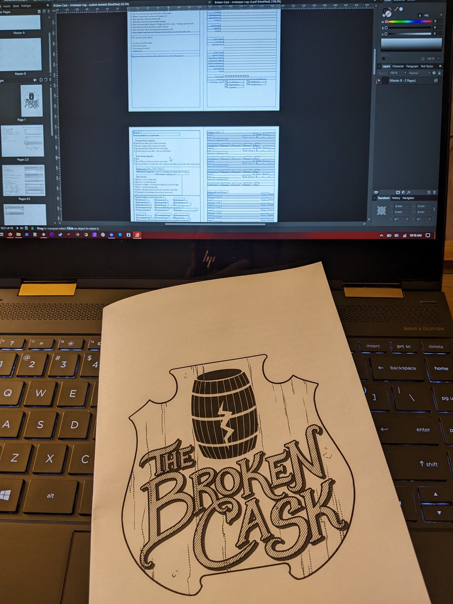 benkramer's tweet photo. My custom #BrokenCask Inkeeper's log is a success! Even got the booklet printing correct on the first try.
@ShorelessSkies
#AffinityPublisher #Solo #TTRPG #JournalingGame https://t.co/wIw2TvyBF1