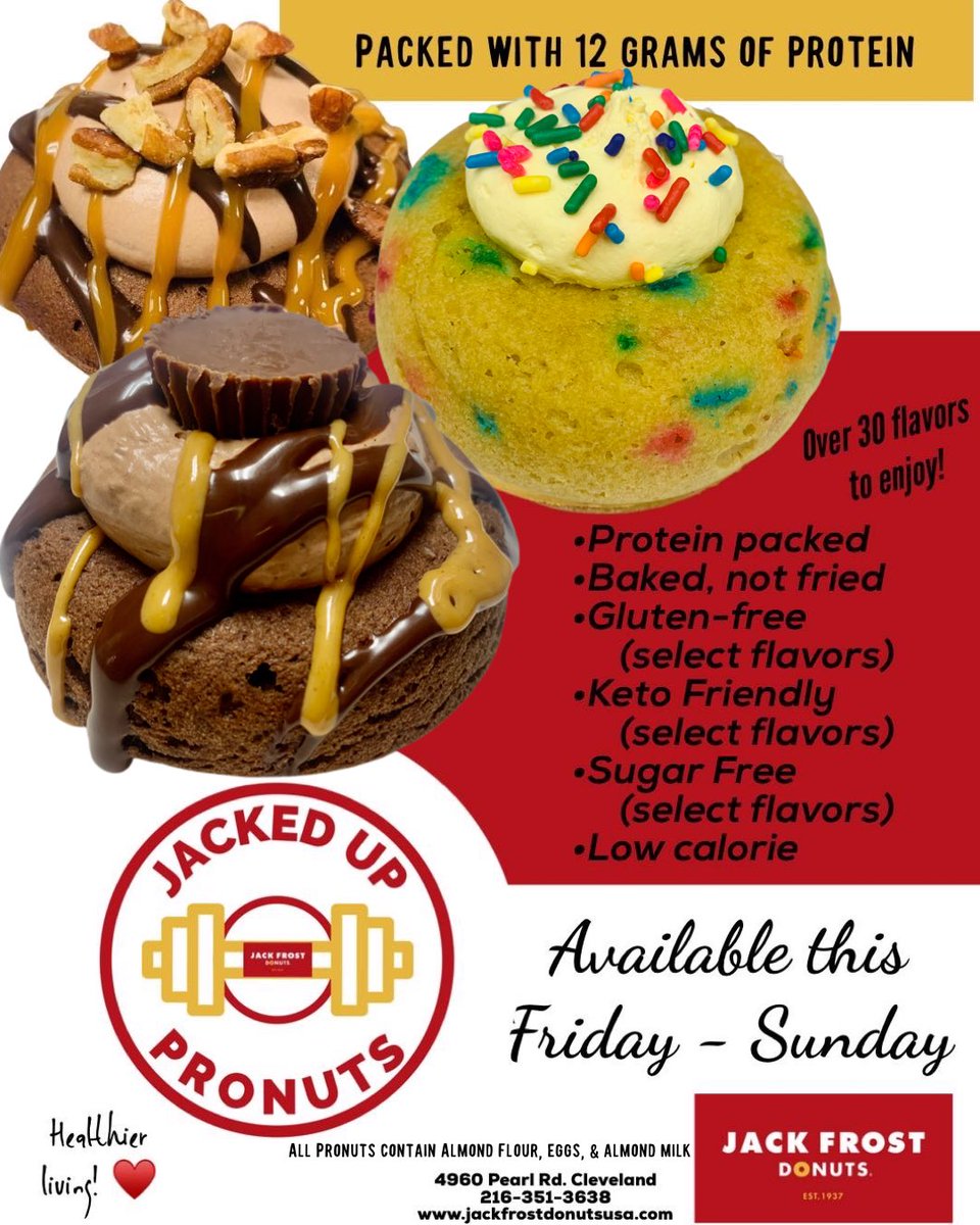 JackFrostDonuts's tweet photo. Pronuts &amp; Donuts all day today!  We’re open until 6pm, see you soon!🍩♥️
#pronuts #ketofriendlydonuts #glutenfreedonuts #everybatchfromscratch #jackfrostdonuts https://t.co/PGgYiBGB5y