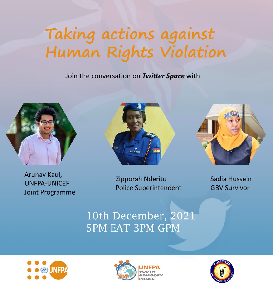 Don't forget to join today's dialogue between <a href="/PanelUnfpa/">UNFPA Youth Advisory Panel</a> <a href="/UNYouthKenya/">United Nations Youth Association at UNA Kenya</a> <a href="/UnescoYouthKe/">UNESCO Youth Forum Kenya</a> <a href="/Policare_Ke/">Policare Kenya</a> and <a href="/UNICEF/">UNICEF</a> starting in 26 minutes. One of the amazing session that i can't miss. 
#16Days 
<a href="/UNFPAKen/">UNFPA in Kenya</a> <a href="/OleLeshan/">Leshan Kereto HSC</a> <a href="/Omarivincent/">Omari Vincent</a> <a href="/NoahAmrono/">Noah Amrono, CG</a>
