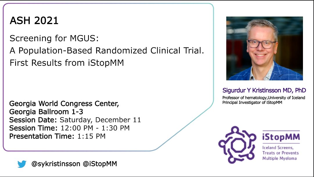 Are you curious what happens if you screen 75,000 people for MGUS?

The PI for the <a href="/iStopMM/">iStopMM</a> study, <a href="/sykristinsson/">Sigurdur Kristinsson</a> will literary tell you in just about 1 hour!

<a href="/TheBindingSite/">Binding Site</a> <a href="/IMFmyeloma/">International Myeloma Foundation</a>