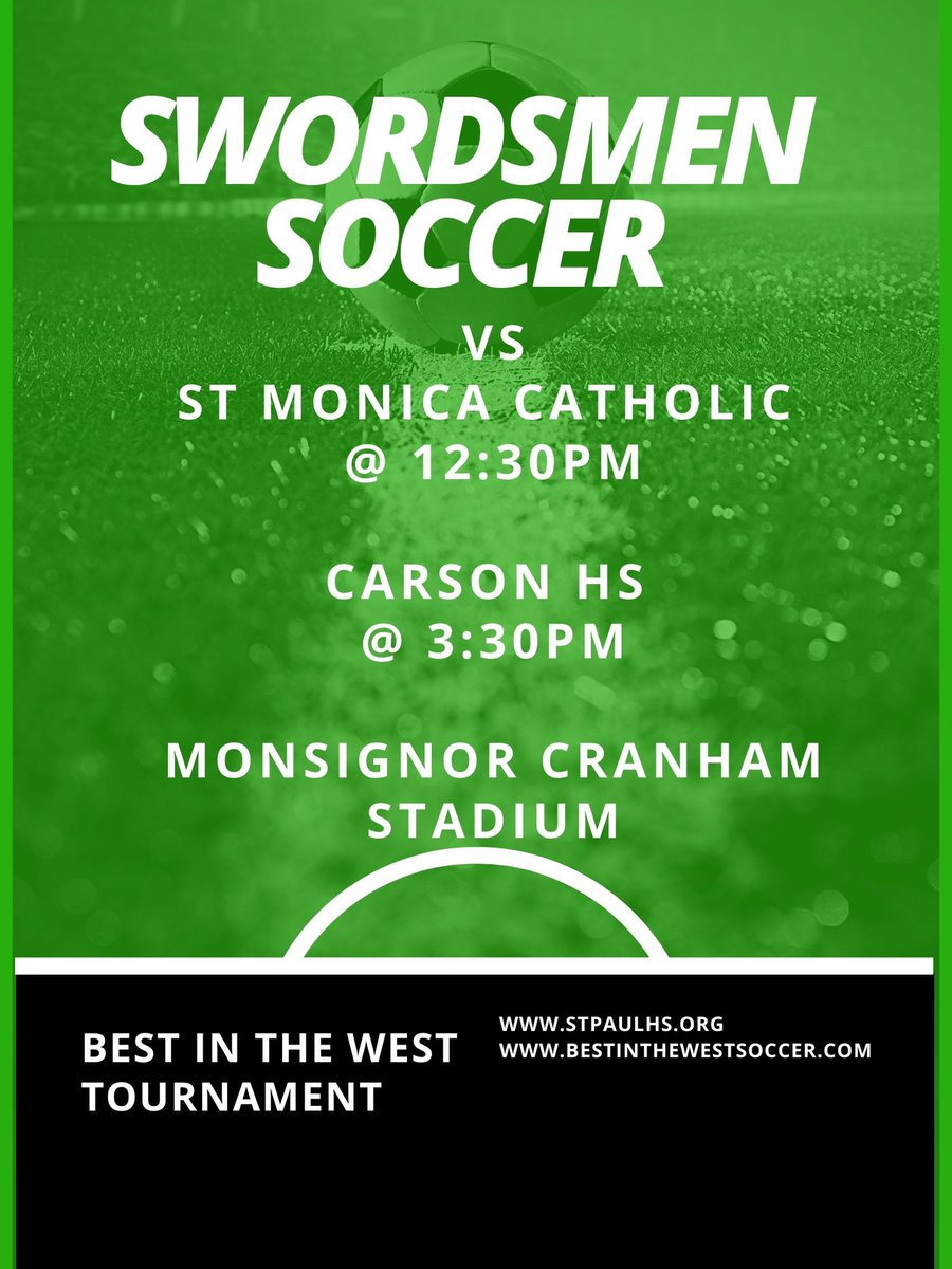 Come catch TWO #Swordsmen matches this weekend! 🎉 St. Paul co-hosts the Best in the West Tournament with Newport Harbor High School. #Soccer #Fútbol #CIFSS #SwordsmenSoccer <a href="/NHgirlssoccer1/">Newport Harbor Girls Soccer</a> <a href="/James_Escarcega/">James Escarcega 📈🏈🏀⚾️🥎 🤼🤽🏽‍♂️🏊🏼‍♀️🏌🏻⚽️</a> <a href="/SGVNSports/">Fred J. Robledo 👨🏻‍💻</a>