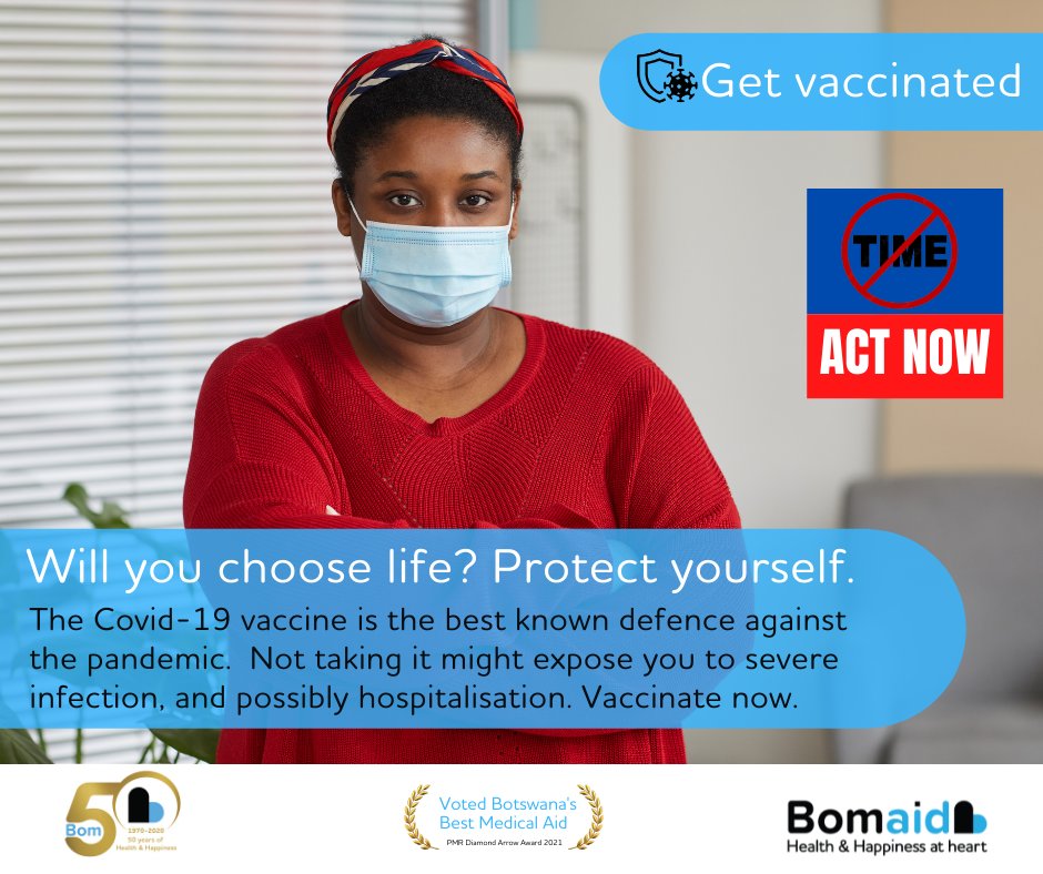 Bomaid_Botswana's tweet photo. Life is precious. Protect yourself by taking the Covid19 vaccine. Avoid regret. Vaccinate now.
#COVID19 #vaccinessave #ArmReady #ActNow https://t.co/tR7QzSE47t