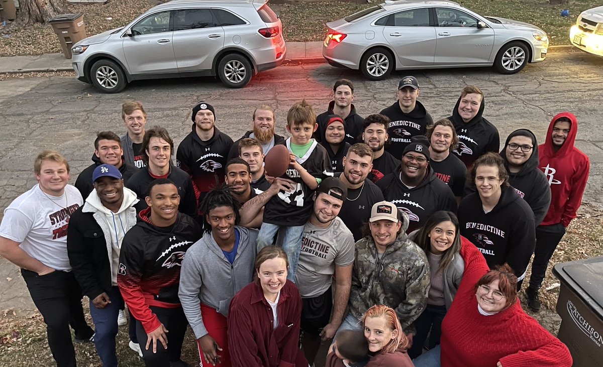 Some of <a href="/RavenFootballBC/">Benedictine Football</a> players surprised Dalton by signing his football and giving him a football jersey! Dalton’s a huge football fan and have aspirations of playing in college one day, so the football team showing up made his Christmas special!