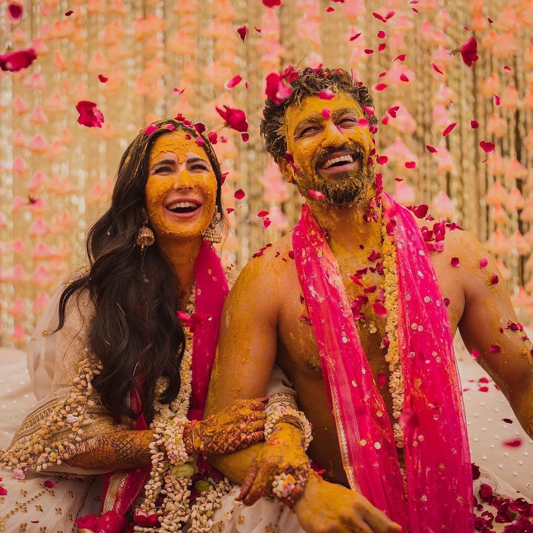 The smile says it all! #KatrinaKaif & #VickyKaushal is magnificent in this picture from her Haldi ceremony. @vickykaushal09 #vickykatrinakishaadi #VickyKatrinaWedding #VickatKiShaadi #Katrina #KatrinaKaif #katrinakaifvickykaushalwedding