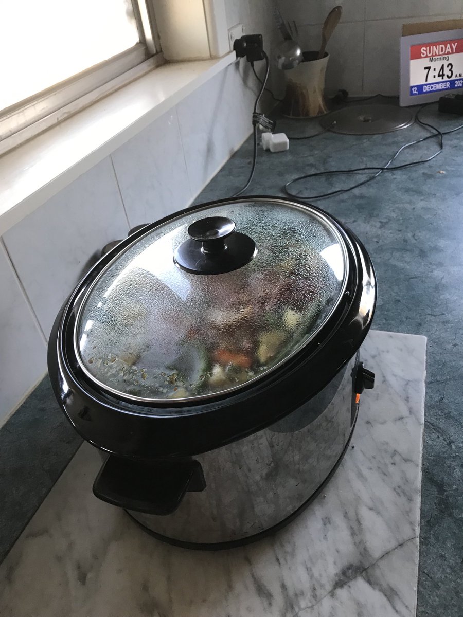 Morning ⁦<a href="/TractorFood/">TractorFood</a>⁩ Slow cooker is on for tonight’s tea. Evidently the chicken and chickpea curry went dow a tray last night although some concern has been raised about how this may express itself today in the header cabs! #farts