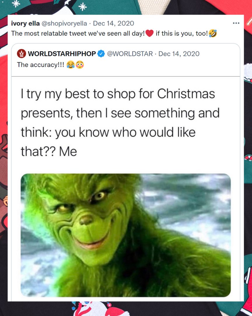 shopivoryella's tweet photo. Christmas is only two weeks away, and THIS is how we're feeling! The deadline to order in time for Christmas delivery has just been EXTENDED by another WEEK!🛒 Get shopping NOW before it's really too late!🎁 

#LastMinuteGifts #HappyHolidays #TheGrinch #DoGood #GiftsForHer #Shop https://t.co/FLHvP91xTS
