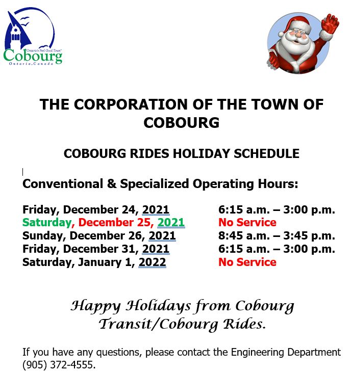 <a href="/Cobourg_Transit/">Town of Cobourg</a> - Holiday Hours