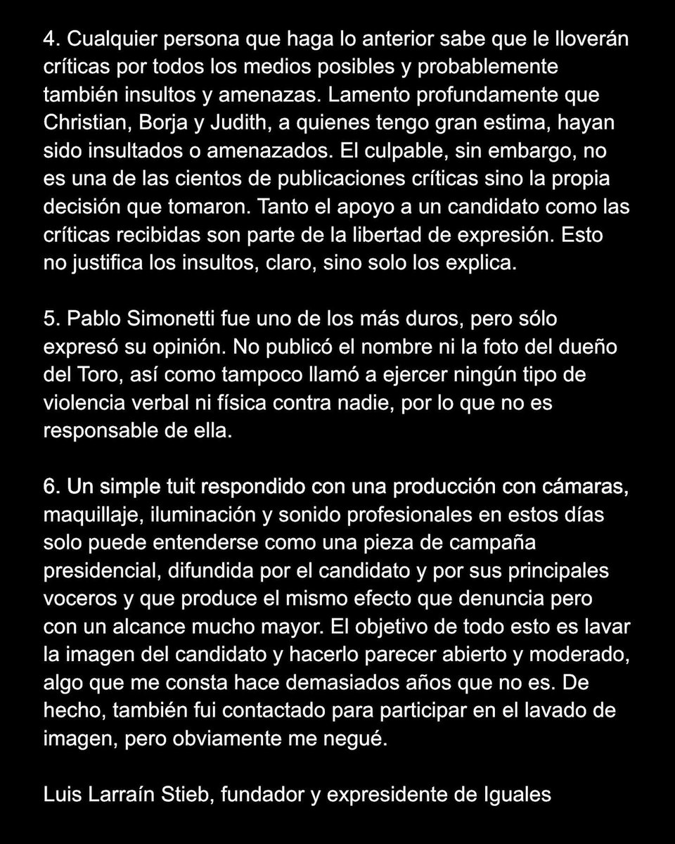 LuisLarrain's tweet photo. Declaración pública a propósito del vídeo publicado por el candidato homo y transfóbico y sus voceros. https://t.co/j6KU272Oik