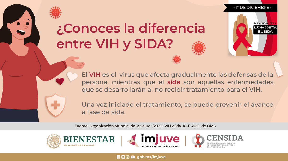 InjuveCDMX's tweet photo. Te compartimos las diferencias del VIH y el SIDA.

 #FinAlVIH #HazteLaPrueba  #MenosEstigma
#LosJóvenesUnenAlBarrio 👊 por el Bienestar. https://t.co/oXCNzQKSYZ