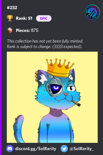 tramedol's tweet photo. Dope dope dope mint today @Dope_Cats 

Picked up an Epic rare cat rank #51

Meow 🔥

#solana #magiceden #SolanaNFT #NFTCommmunity #NFT #CatsOfTwitter https://t.co/mqkR5rszg3