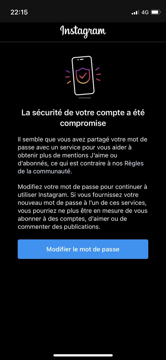 Mon <a href="/instagram/">Instagram</a> m’affiche ce message. Aucune idée de pourquoi 🤷‍♀️ 
Quelqu’un a t’il déjà eu ce message?