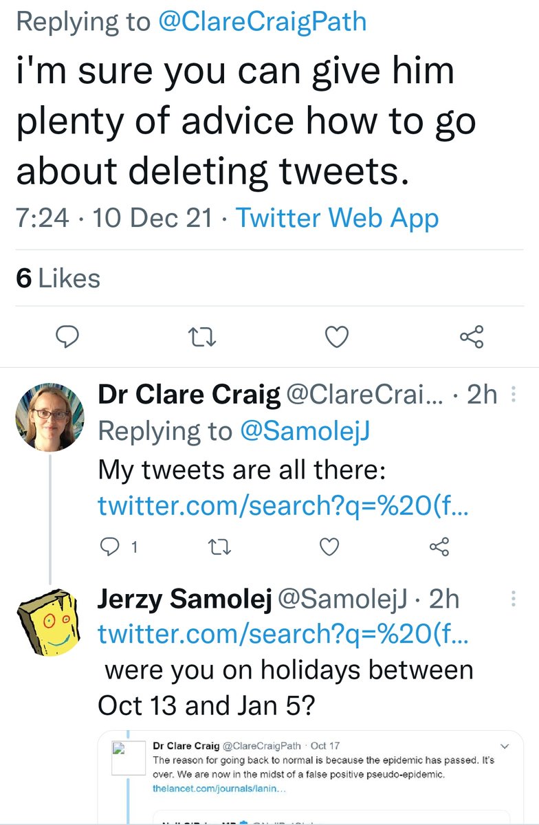 MYeadon3's tweet photo. @Clairina @ClareCraigPath @Nell14354877 She's tripling down on the claim that she has not deleted her past tweets ?! @jneill https://t.co/t63IyQdyiJ