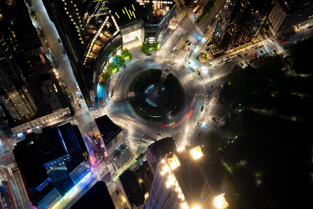 From the very first time I came to New York City I was always so fascinated with Columbus Circle, so seeing it from 1600 feet up was a dream come true. Here’s a photo of a few cars zooming through the circle in the middle of the night.