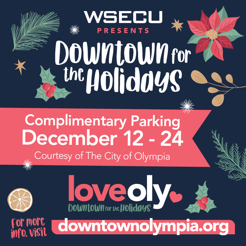 downtownolympia's tweet photo. Enjoy 12 days of Complimentary Parking Downtown from December 12 – 24, courtesy of the @cityofolympia.
#WhyIGoDowntown #LoveOly #DecidedlyDifferent https://t.co/CTVX31wBbn