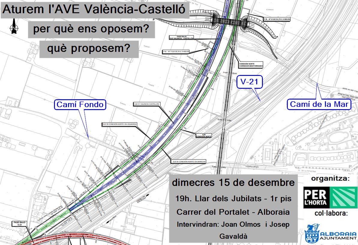 Dimecres vinent us esperem a Alboraia. Explicarem el projecte d'Alta Velocitat València-Castelló i el seu impacte a l'horta.
