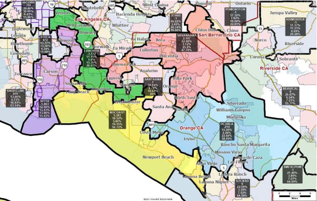 eqca's tweet photo. 🧵 Happy last day (prob?) of congressional districts, @WeDrawTheLines!

Yesterday, we saw 2 options for Long Beach, SELA &amp; OC that would have required BIG tradeoffs:
- Unite #LGBTQ+ COI but split API COIs? ❌
- Strengthen Latino VRA seats but split LGBTQ+, API &amp; coastal COIs? ❌ https://t.co/agzxRWe9Qq