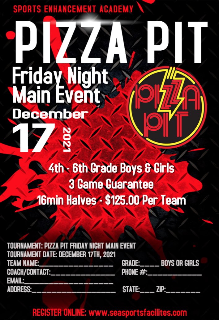 SEAFacilities's tweet photo. Last Call for our Pizza Pit Friday Night Main Event (@FridayMain) next Friday (December 17th) at Sports Enhancement Academy‼️

🏀 - 2 Game Guarantee 

Over 20 teams registered‼️🔥

Register ONLINE at https://t.co/EOCd0D7cZ3‼️

#FridayNightMainEvent #SEA https://t.co/BzgznzACOl