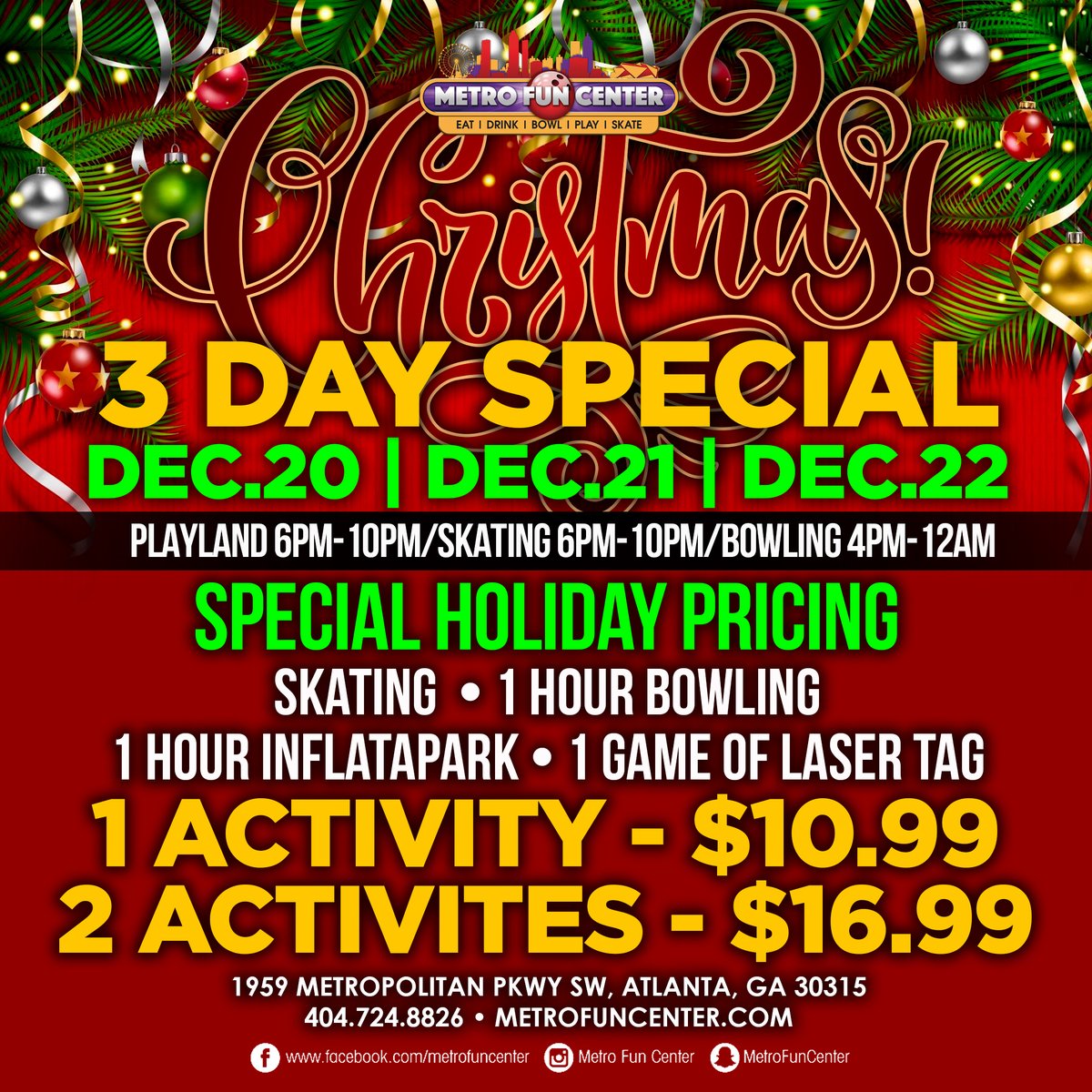 Metrofuncenter's tweet photo. Don't Miss Out on spending time with family this holiday season. 

We have activities your family will love! Check them out by clicking the link in the descripton. https://t.co/AOHHZFHRlL