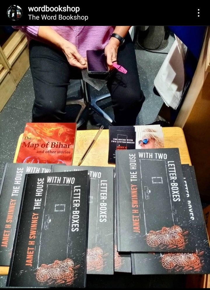 fly_press's tweet photo. Janet H Swinney @oldschoolfemnst signing books at The Word Bookshop today! Two signed copies left at the @WordBookshop in London!

#TheHousewithTwoLetterBoxes #booktwt #shortstories #BookBoost https://t.co/fqroGKB6UX