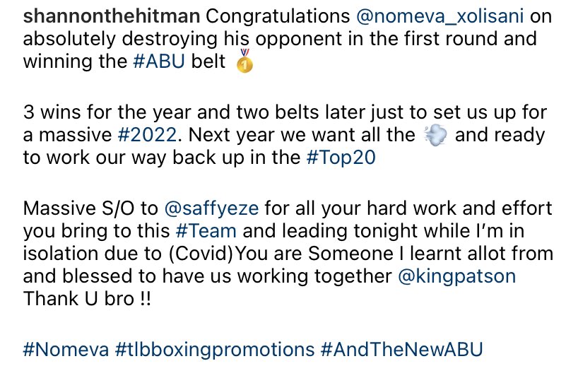 ShannonHitman93's tweet image. And the new #ABU @AbuBoxing champ @nomevaXN 💯 Absolutely destroyed his opponent under 2 min of the first round. 3wins For the year and 2 belts to take us into #2022. @BoxRec Thank you @TlbPromotions