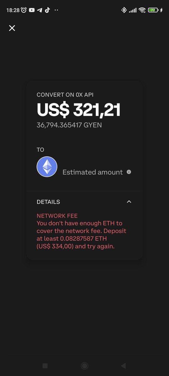 JAlexArierom's tweet photo. @coinbase I  transfer my gyen to coinbase Wallet, but now to transfer to another currency they charge more fee than what I have there. https://t.co/1mHZQ2ba5w