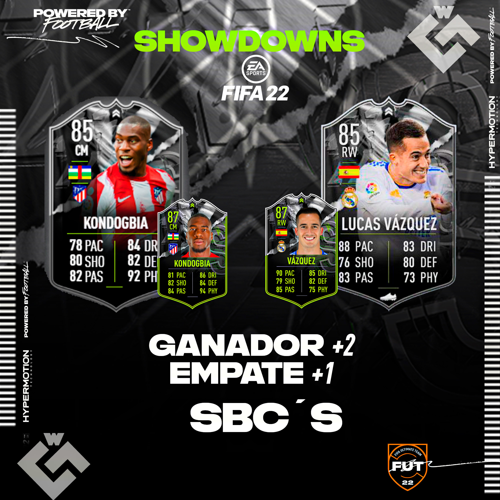 ConanGW on X: Lucas Vazquez 🇪🇸Y Kondogbia🇨🇫 Disponible en SBC Showdown  REQUISITOS: Vazquez : 1 x 84 (1 TOTW) 1 x 85 Kondogbia : 1 x 84 (1 TOTW) 1  x 85 #Showdown #FIFA22 #ULTIMATETEAM  / X