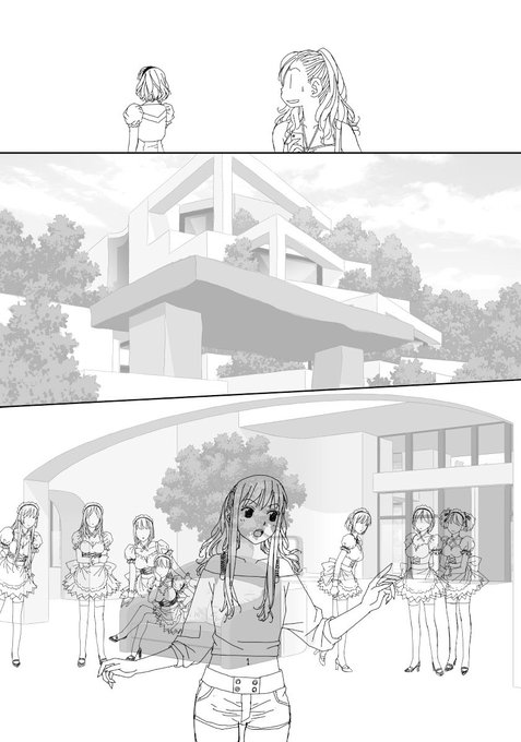 「My doll house」の下描き
台詞フキダシ擬音無し絵その、117

主人公の家は規格外過ぎて異常…しかも本宅は別にあるのだけど、本宅に居る父親や兄弟たちと仲が悪くてこの家に避難している設定😆 