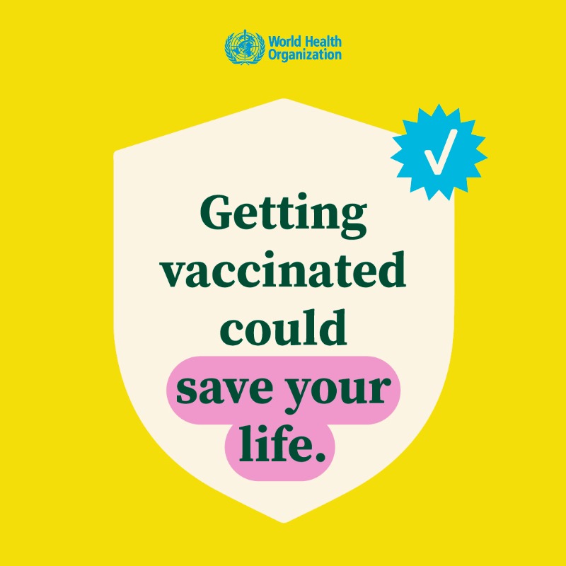 WHO's tweet photo. #COVID19 vaccines have been safely used to vaccinate billions of people. Getting vaccinated as soon as it's your turn could save your life. Don't delay.