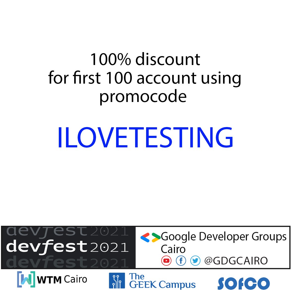 WTMCairo's tweet photo. We are not done with our surprises DevFest Cairo 2021. 🎉
Now, free access for the first 100 account that enroll to software testing course " https://t.co/z66raRk3vU " by Eng. Tarek Roshdy via promocode " ILOVETESTING "
Wait for our last surprise ❤️
#DEVFESTCAIRO2021 https://t.co/gq4iF7zJpt
