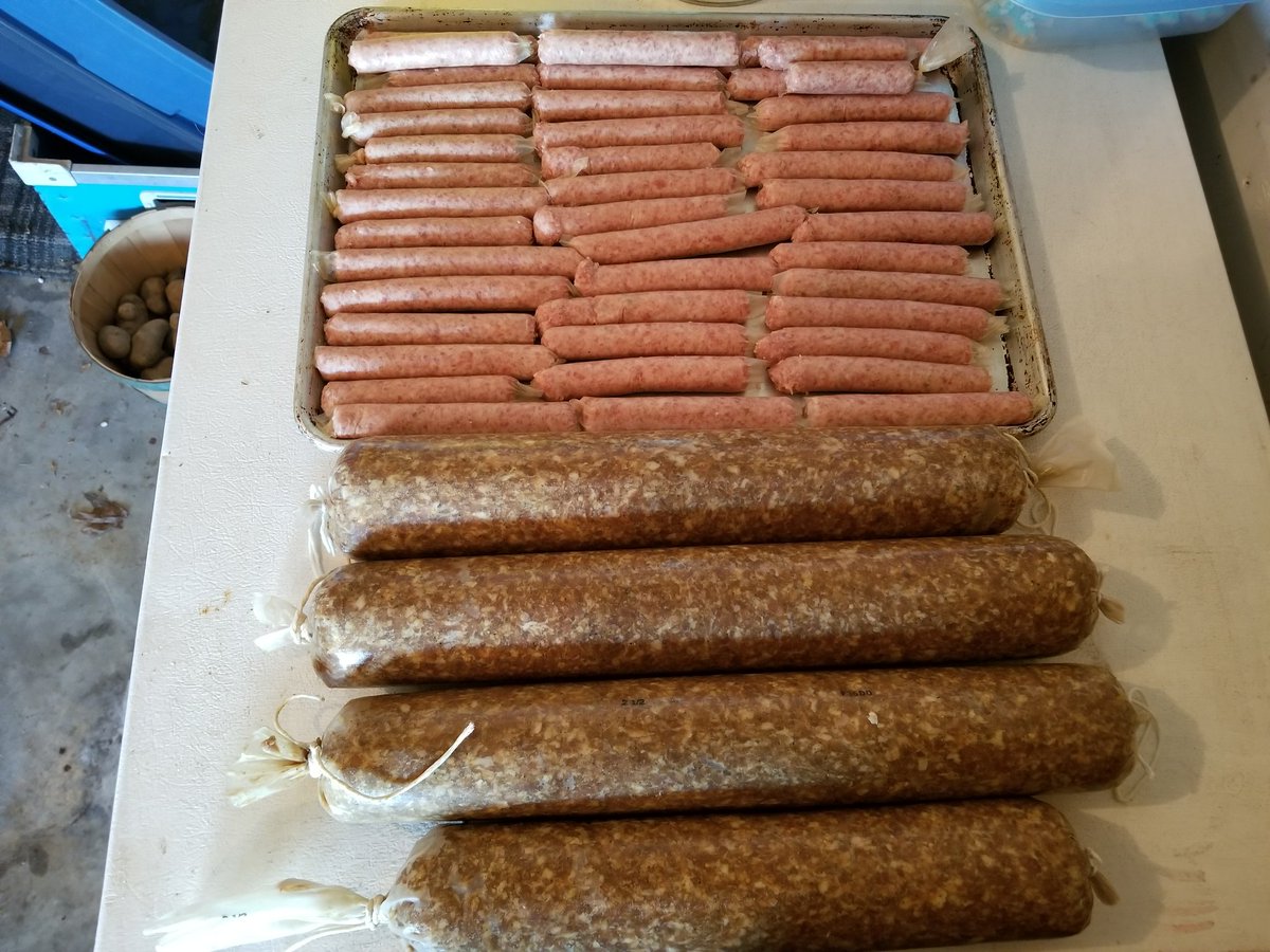HogBroker's tweet photo. There are worse ways to spend the day. Maple breakfast sausage and needs-to-be-smoked summer sausage. Now just 2 briskets to break apart and cryovac. #myfoodeatsyourfood https://t.co/nqDflbOQRY
