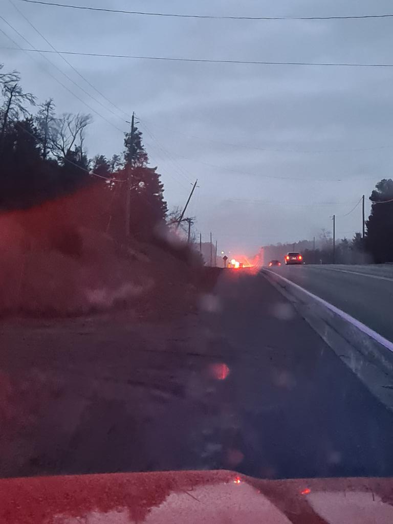 High Winds in Adjala-Tosorontio have resulted in fallen trees and damages power lines. Fire crews are on scene of several power outages and wires down. Photo is from County Rd 50 sourh of 10th sideroad Adjala