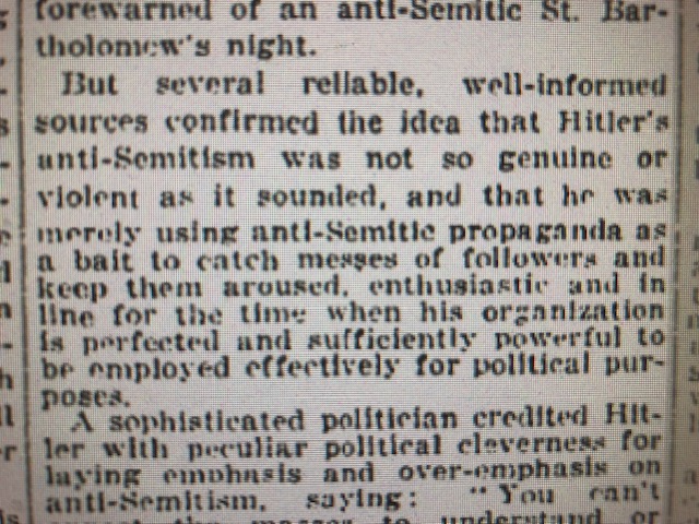 @marceelias The New York Times’ first-ever story about Hitler, on Nov. 21, 1922, said his “anti-Semitism was not so genuine or violent as it sounded.”
