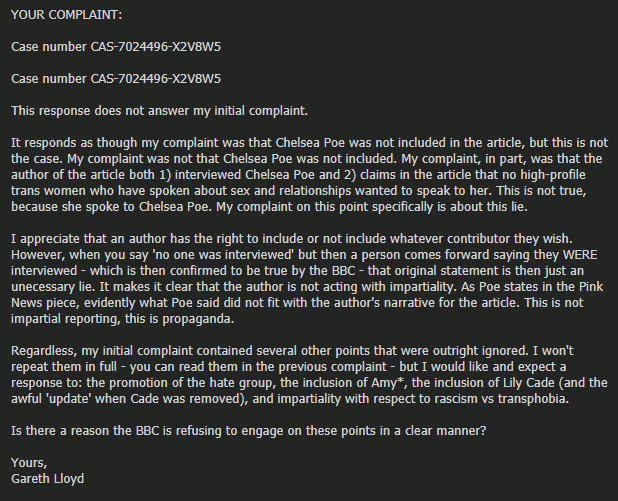 Gaz_Lloyd's tweet photo. @shaun_vids My complaint (sent 4 Dec), their response (received 9 Dec), and my escalation (sent today). I am assuming this is one of their copypaste responses but I haven't had time to look over everyone else's complaint responses. https://t.co/EkpQRLYrf1