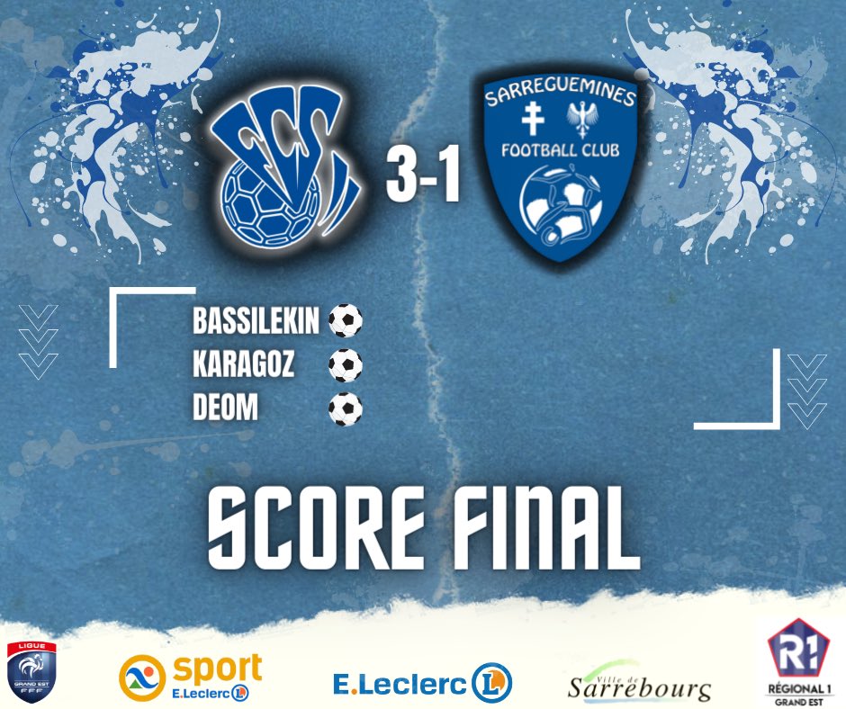 FCSarrebourg's tweet photo. Victoire à domicile contre @SarregueminesFC 3-1 !
Belle performance de l’équipe fanion ce soir à domicile, belle confirmation après le succès du week-end dernier contre le 1er du groupe.

BUTEURS: Jean Landry BASSILEKIN, @Tky67_ et @MathieuDeom 😏

Place à la trêve hivernale⚪️🔵 https://t.co/HyCgUkwKKZ