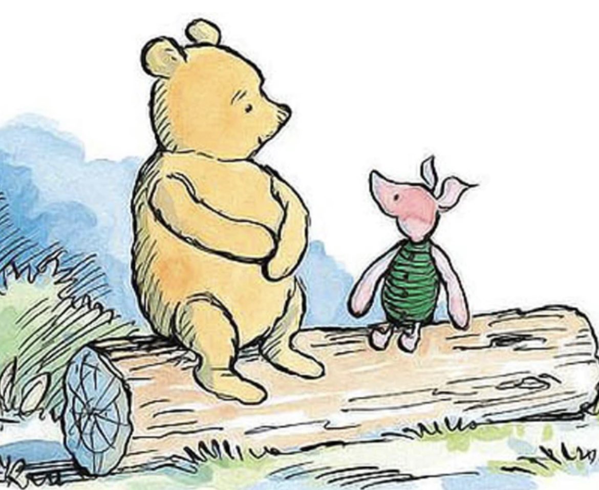 Pooh_2022's tweet image. After three hours on a log with a naked bear, Piglet was beginning to regret swiping right.