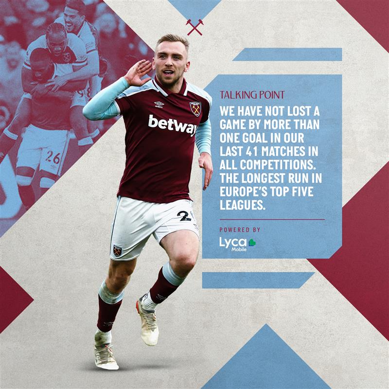 WestHam's tweet image. The longest run in Europe's top five leagues 🤯

@LycamobileUK | #BURWHU