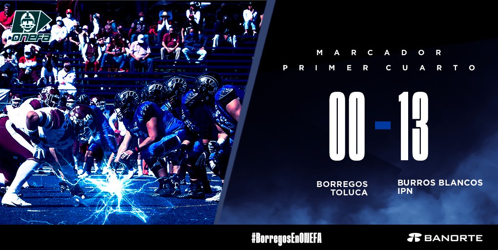 ¡Te compartimos los resultados del partido al término del primer cuarto!

🏈 Jornada 6
Borregos Toluca 🐏 vs ⚪ Burros Blancos IPN

#BorregosToluca #BorregosEnONEFA #LigaMayor2021 #Jornada6