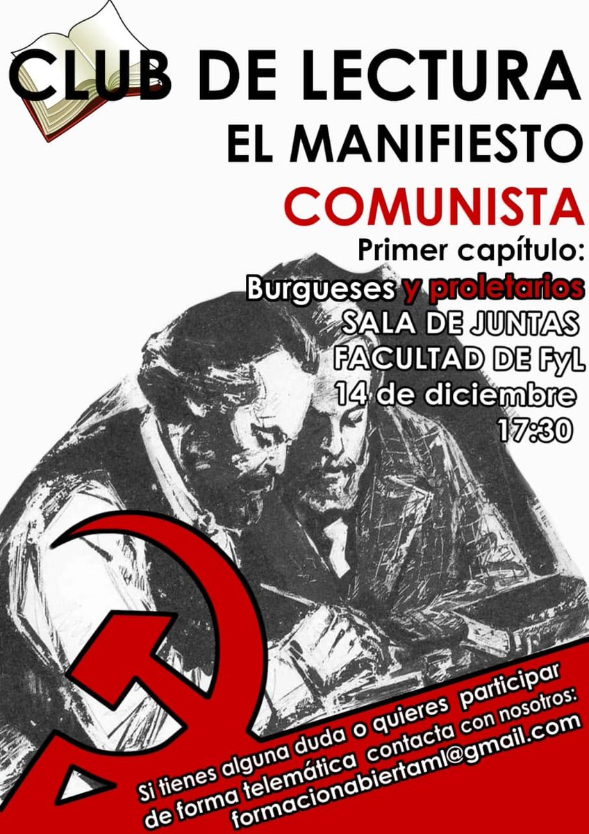 LaMaza_DISUELTA's tweet photo. El próximo martes 14 en la UGR y vía online charla y formación del capítulo Burgueses y Proletarios del Manifiesto Comunista, contacta con los organizadores para asistir https://t.co/opBzvy2yy5