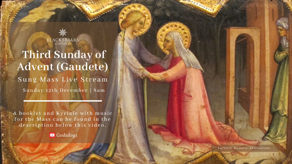 Join us for Mass for the Third Sunday of Advent. 8am Conventual Mass (livestreamed: youtu.be/J9jhHN4Mcj4), Family Mass at 9.30am, and 6pm Low Mass with hymns.