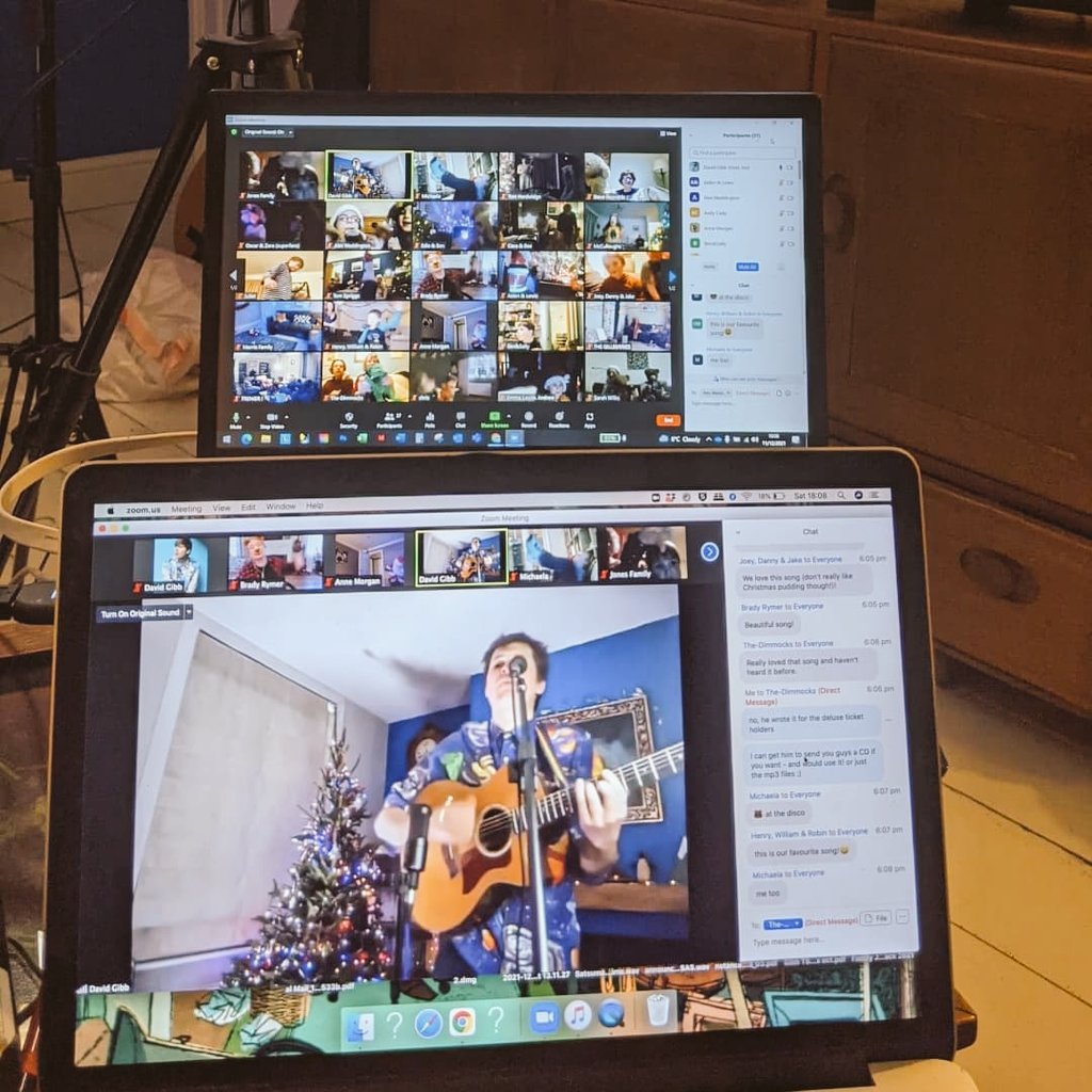 DavidGibb's tweet photo. Ahh I had so much fun playing my live steam Christmas show today. THANK YOU to everyone who bought a ticket and joined in the fun (special mention for the family that had their pet tortoise on the screen at point).
#zoomgig #livestreamgig #christmasgig https://t.co/ChTQknCKrJ