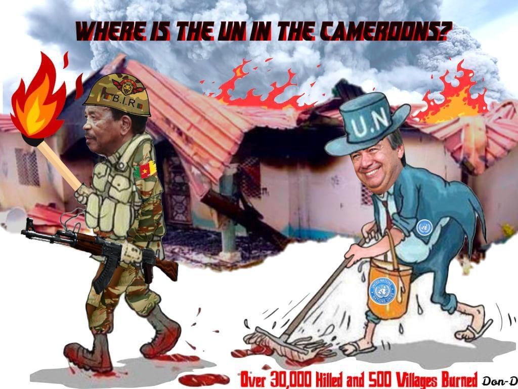 JohnAkuroh's tweet photo. @PressSec @POTUS, @TiborPNagyJr @ABlinken @AsstSecStateAF, @SenateForeign, @FCO, @CanadaUN, @RussiaUN, @GermanyUN, Surprised to read @antonioguterres talk swift action to prevent genocide, when he promised to, &amp; has used his 'good offices' to enable Biya's genocide in Ambazonia! https://t.co/Cr13OOd45Y