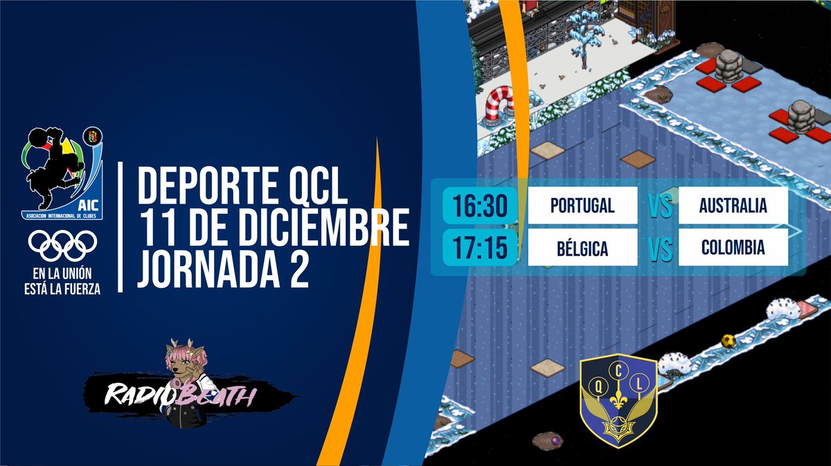 Habbo_Futbol's tweet photo. ⚽ DEPORTE QCL - J2 FASE DE GRUPOS
📍 @ESHabbo.
🗓️ 11/12/21.
🎙️ @Radiobeath.
⏰ Bogotá, Colombia.
EL RPG de la magia sigue su rumbo con dos partidos vibrantes que podrás disfrutar junto a las mejores narraciones, ¡Te esperamos! https://t.co/kH0ub0OAz4