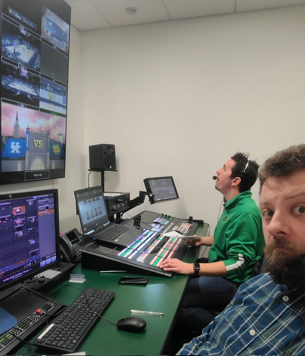 MattFlorian's tweet photo. First time back in about 18 months, and I get to hang out with the incomparable @chrishagstrom!
He's only hollered at me twice so far.
#GoIrish #BeatWildcats
#ProductionTweets
#NDFIM #NDMBB https://t.co/74rdvVd4NM