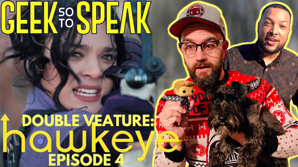 MarcVibbert's tweet photo. Check out our spoiler mini-review/recap “Double Veature” for #Hawkeye Episode 4 with myself and @vactor for @geeksotospeakpc!
⠀
🏹💜🐶🍕🎯

https://t.co/69iKCfvHKo
⠀
#DisneyPlus #MarvelStudios #KateBishopUglySweater #HawkeyeUglySweater #YelenaBelova #PizzaDog https://t.co/q0HQsbk272