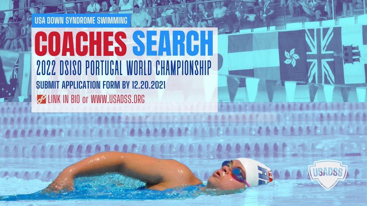 USADSSwim's tweet photo. We are searching for 2 swimming coaches who have a heart for athletes with developmental disabilities. Coaches will lead the National Training Camp: February 22-27 in Orlando Florida and the National Team at World Championship in Portugal: October 11-22. Deadline 12.20.21. https://t.co/Kx7bfwBMlW