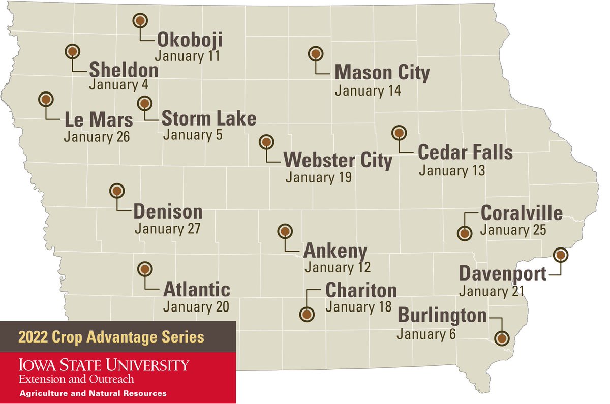 The 2022 Crop Advantage meetings will give producers a solid foundation of current research-based crop production information to help make smart, informed decisions for their farming operation.

extension.iastate.edu/news/crop-adva…
