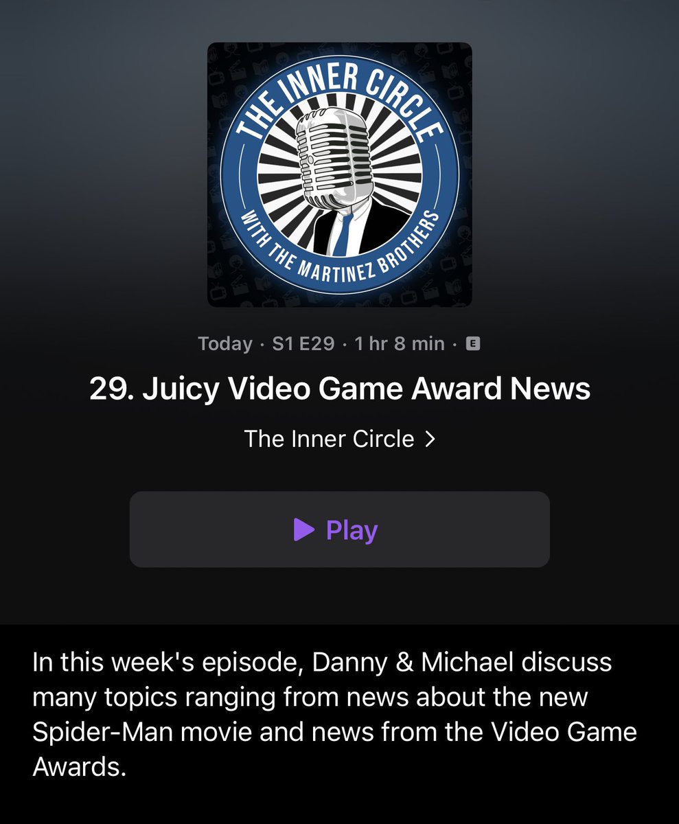 InnerCirclePod_'s tweet photo. New episode out this week!!! In this week's episode, Danny &amp; Michael discuss many topics ranging from news about the new Spider-Man movie and news from the Video Game Awards. #podcast #VideoGameAwards #movies https://t.co/Ynt22Pb01d