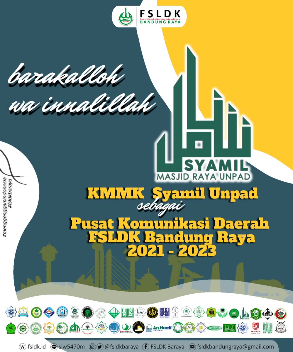 fsldkbaraya's tweet photo. [ESTAFET DAKWAH]

Barakallah wa innalillah ats trpilihnya:

KMMK Syamil Unpad sbg Pusat Komunikasi Daerah (PUSKOMDA) FSLDK Bandung Raya 2021-2023,

GAMAIS ITB sbg RAPIMDA 1 2022,

LDK UKDM UPI sbg FSLDKD XXVIII 2023

Semoga dberikan kekuatan &amp; kemudahan dlm mengemban amanah baru https://t.co/KRuXYMn50R