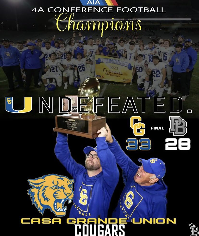 CasaGrandeDECA's tweet photo. Congratulations to our Casa Grande Football team as they won last night’s championship game! Not only that but being undefeated all year!!!!What a wonderful time to be a Cougar!!!!! https://t.co/koF5PdVJzX