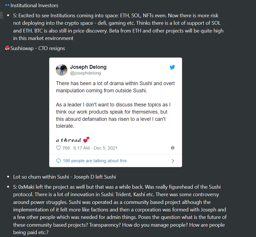 analyticalali's tweet photo. 🎙️💧 Weekly Roundup Episode 2 of Empire is out with @santiagoroel and @JasonYanowitz - summary notes below:

> @sequoia 
> Institutional Investors
> @SushiSwap 
> DAOs
> ZK Rollups

@blockworks https://t.co/ZlnLFMsyyf